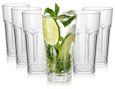 Produktbild von Set mit 6 wiederverwendbaren Kunststoffbechern, 420 ml, transparent