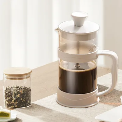 Produktbild von Kaffeebereiter, French Press Kanne, Kaffeebereiter mit 3D Filtersystem, Kaffeekanne, Kaffeezubereiter, Glas, Pressfilterkanne, 1000ml, Weiß