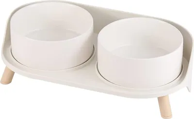 Produktbild von Futternapf Hund Keramik Hundenapf Erhöht - Spritzsicherer Hundenäpfe mit Ständer - Doppel Napf Katze Fressnapf Hund - Futter Wasser Napfset für Kleine bis Mittlere Hunde und Große Katzen - 850ml x 2