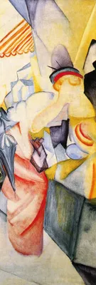 Produktbild von August Macke Kunstdruck Bild - Helle Frauen Vor Dem Hutladen, 1913, Detail (158 x 53 cm)