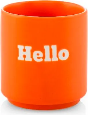 Produktbild von Orangefarbene Keramiktasse mit Aufschrift „Hallo“ – Fassungsvermögen 200 ml