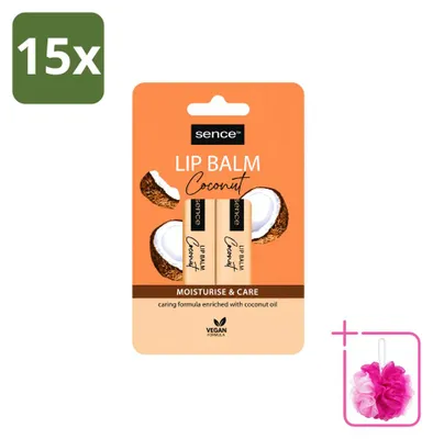 Imagen del producto de 15 bálsamos labiales Sence, hidratantes y nutritivos, sabor coco, 4,3 g cada uno, pack ahorro de 15 unidades