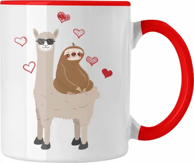 Produktbild von Trendation - LLama Alpaka Faultier Tasse Grafik Geschenk Lustig (Rot)