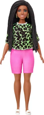 Produktbild von Barbie Fashionistas Puppe im Neon leoparden Shirt und Biker Hose