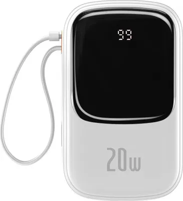 Produktbild von Weisse Baseus Powerbank 20000Mah 20W Qc/Pd Mit Lightning Kabel Und Display