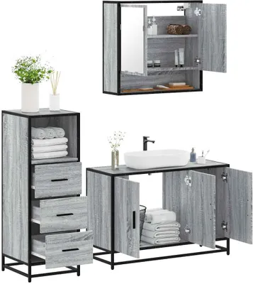 Obrázek produktu pro Maison Exclusive – 3dílná sada koupelnového nábytku, šedá Sonoma, dřevěný materiál