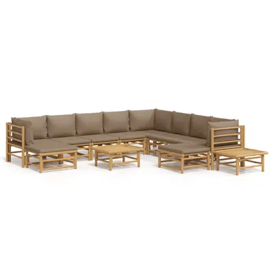 Produktbild von 12-tlg. Garten-Lounge-Set mit Kissen Taupe Bambus