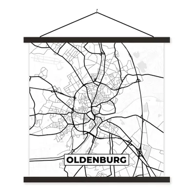 Produktbild von MuchoWow® Textilposter Stadtplan - Stadtplan von Oldenburg - Karte 90x90 cm mit schwarzem Rahmen - Magnetisches