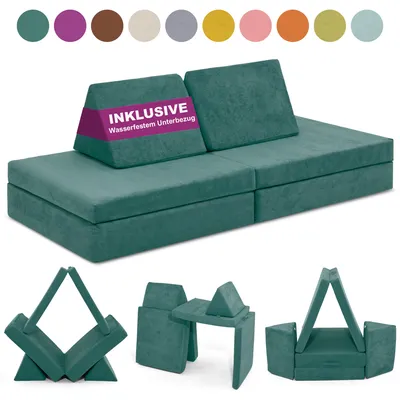 Produktbild von Linodino Spielsofa - Kindersofa | Kinder Couch als Kuschelecke und Indoor Spielplatz | Kinder Sofa aus Schaumstoff Bausteinen I Urwaldgrün