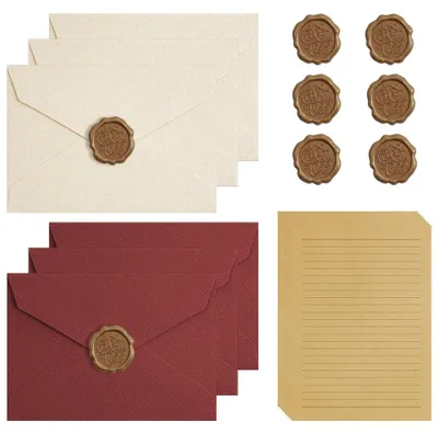 Produktbild von Vintage-Papier-Set mit Briefpapier, Umschlägen und Wachssiegeln, 22-teilig