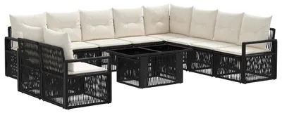Image de Ensemble de canapés de jardin vidaXL, 11 pièces, noir et crème, en polyrotin