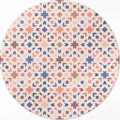 Produktbild von Pastellfarbene Sterne und Pfeile Vintage-Muster – Vinyl Fußmatte – Ø 140cm – Rutschfest – Pflegeleicht & Langlebig