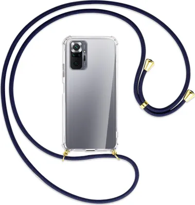 Produktbild von Handykette Backcover-Schutzhülle mit Band (Metall goldfarben) für Xiaomi Redmi Note 10 Pro / Pro Max - dunkelblau