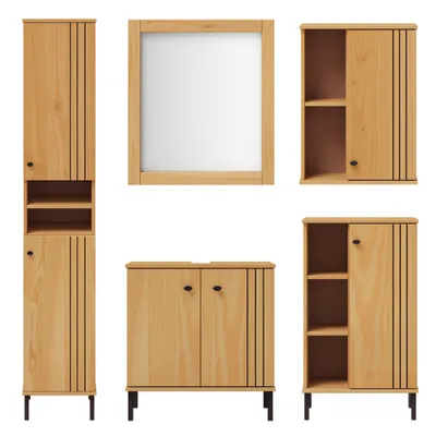 Produktbild von Badezimmer Set 5-teilig Massivholz Kiefer eichefarbig WILLOW-69