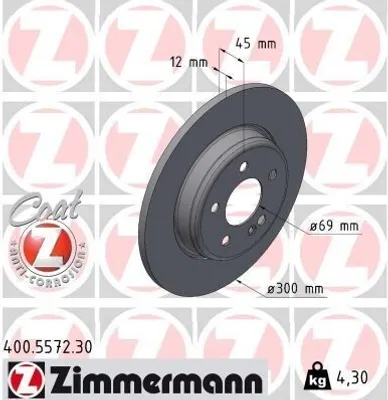 Produktbild von 2x ZIMMERMANN Bremsscheibe 400.5572.30 45mm 4 3kg 300mm