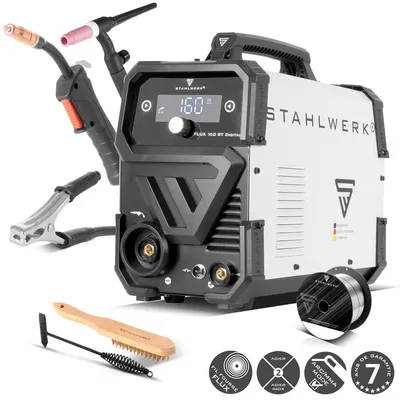 Image de STAHLWERK Poste à souder FLUX 160 ST Digital - Kit de démarrage - Combiné 3 en 1 avec 160 A, soudage au fil fourré sans gaz de protection, MMA (E-Hand/ARC), Lift-TIG (DC)