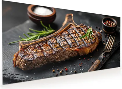 Produktbild von Küchenrückwand Spritzschutz Glas mit Motiv Gegrilltes Steak 40 x 40 cm