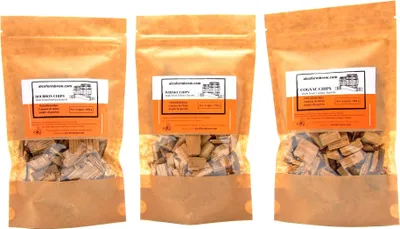 Produktbild von Eichenspäne-Set - 3 Packungen – Bourbon + Cognac + Whisky, Eichenholz Chips Holzspäne Eichenholzspäne
