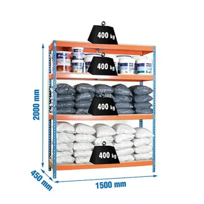 Produktbild von Simonrack Schwerlastregal ECOFORTE 1504-4 458100047201548 orange, blau 150,0 x 45,0 x 200,0 cm