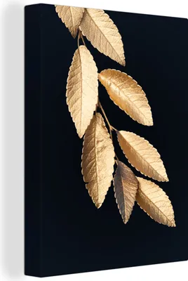 Obrázok produktu pre MuchoWow® - Plátno - Listy - Čierna - Zlatá - - Rastliny, nástenná maľba, nástenné dekorácie obrazy obývacia izba, 60x80cm