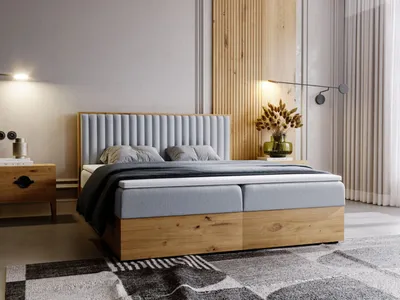Obrázok produktu pre GrainGold posteľ Forest 180x200 cm - posteľ 180x200, kontinentálna posteľ s podnožou - manželská posteľ s matracom - svetlosivá (Monolit 84)