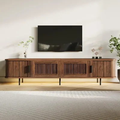 Produktbild von STILVORA TV-Schrank mit APP LED-Beleuchtung, TV-Lowboard mit Schiebetüren und Gitteroptik-Schubladen, Fernsehschrank mit Eisengriffen und Eisenfüßen