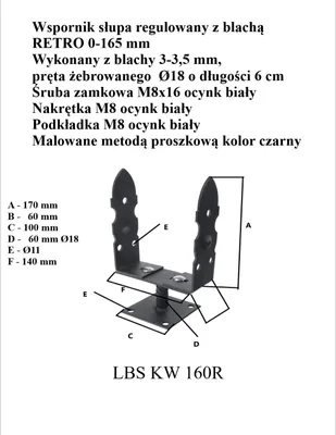 Image de Base Du Poteau Réglable De 0 À 165 Mm Pour Le Carré Rétro