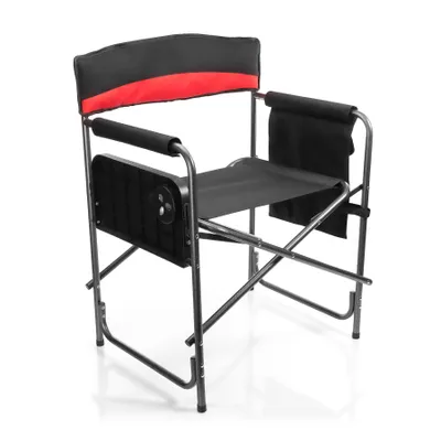 Produktbild von BigDean Campingstuhl 150kg mit Tisch – Klappstuhl mit Getränkehalter + Seitentasche – hochwertiger Angelstuhl in Schwarz/rot Regiestuhl klappbar