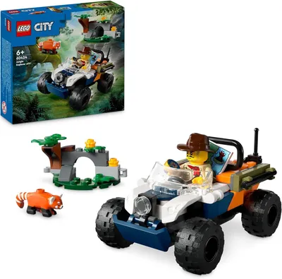 Zdjęcie produktu dla LEGO City Quad badacza dżungli z pandą czerwoną, zabawka dla dziecka, jeep terenowy z figurką poszukiwacza przygód i figurką zwierzątka, zabawki dla chłopców i dziewczynek, prezent dla 6-latka, 60424