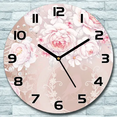 Produktbild von Wanduhr aus Glas Rund fi 30 Weiße Rosen grau Quarz Deko Schlafzimmer Büro