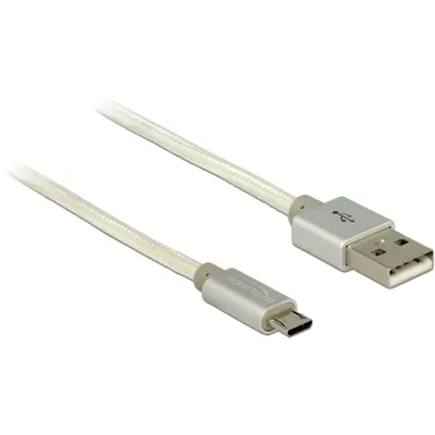 Produktbild von Delock Daten- und Ladekabel USB Typ-A Stecker > USB Typ Micro-B Stecker mit Textilummantelung weiß 200 cm