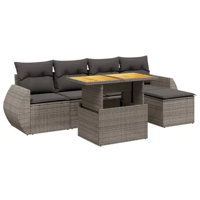 Produktbild von 6-tlg. Garten-Sofagarnitur mit Kissen Grau Poly Rattan