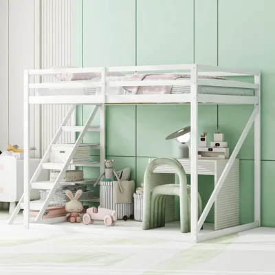 Produktbild von Fortuna Lai Kinderbett Hochbett 140x200 mit Sicherheitsleiter, Etagenbett aus Massivholz mit Lattenrost geeignet für Kinder, Jugendliche und Erwachsene, Weiß