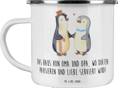 Produktbild von Mr. & Mrs. Panda Teetasse Großelternliebe - Weiß - Geschenk, blechbecher, Liebe, becher emaille, Tasse, Generationen, Freude, Teebecher, Enkelkinder, Diät, Geschenke