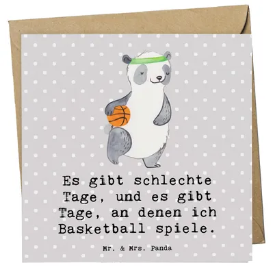 Produktbild von Mr. & Mrs. Panda Grußkarte Panda Basketball - Grau Pastell - Geschenk, Verband, Verein, faltkarte, Glückwunschkarte, Klappkarte, Sport, doppelkarte, Basketballplatz