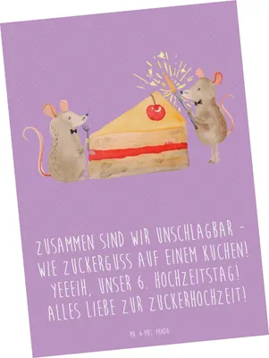 Produktbild von Mr. & Mrs. Panda Postkarte 6. Hochzeitstag Zuckerhochzeit - Lavendeltraum - Geschenk, Jubiläum, Geschenke, Grußkarte, Fotokarte, Heirat, Postkarten, Glückwünsche, Zitat