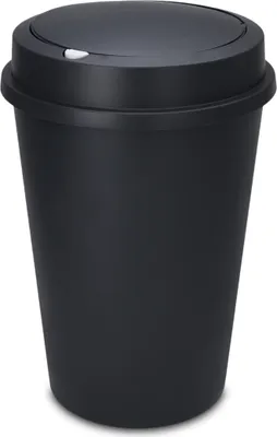 Produktbild von XL Kunststoff Abfalleimer anthrazit mit Push Deckel - 50 L - Runder Mülleimer mit abnehmbaren Deckel - Mülltonne Sammeltonne Abfallsammler groß recycelbar
