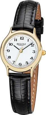 Produktbild von Regent F-970 Damen-Armbanduhr, Gold-Gehäuse, Leder-Armband