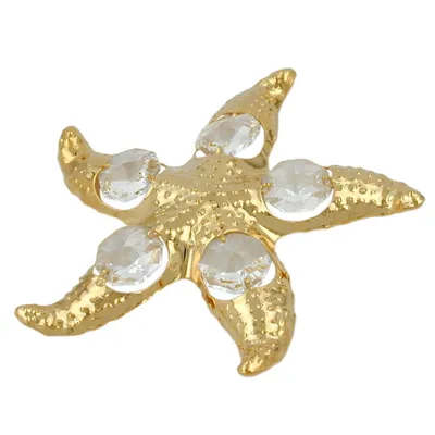 Produktbild von Tischdekoration Seestern 90mm mit 5 Glas-Steinen gold 90mm