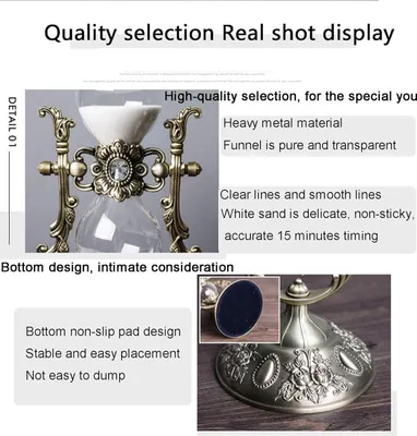 Produktbild von Sanduhr-Timer, 15 Minuten, geprägte goldene Sanduhr, geeignet für Vintage-Dekoration zu Hause, Büro/Schreibtisch, Küche, Hochzeitsgeschenk