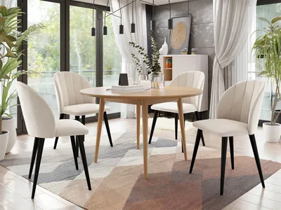 Obrázok produktu pre Jedálenský stôl 100 cm so 4 stoličkami NOWEN 1 - prírodné drevo / čierny / béžový