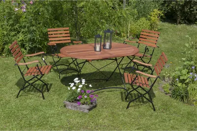 Obrázek produktu pro Merxx 5ks zahradní nábytek Schlossgarten - 4 křesla, 1 stůl - barva: hnědá - rozměry: křeslo: 60 x 57x 85 stůl: 140x90x75; 4x 24241-217 + 1x 24242-217