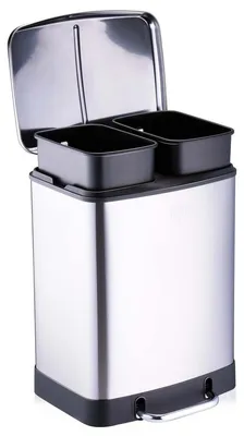 Produktbild von Dirt Devil Tretmülleimer 2 x 12L – Mülleimer 2 Fächer – Mülltrennsystem Abfalleimer mit Soft Close – Edelstahl - 36,9 x 34,3 x 50,3 CM – Silber