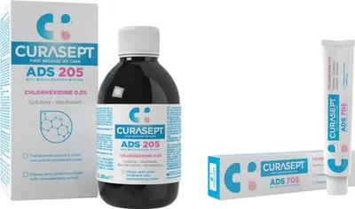 Produktbild von Curasept Mundspülung ADS 205 und Curasept Zahnpasta ADS 705