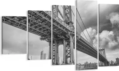Produktbild von Bild auf Leinwand - Leinwandbild - 5 Teile - Manhattan Brücke Schwarzweiß - 100x60cm - Wand Bild - Wanddeko - Wandbilder - Leinwanddruck - Bilder - Wanddekoration - Leinwand bilder - EG100x60-4156