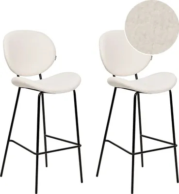 Produktbild von BELIANI Barstuhl 2er Set Weiß Bouclé mit Schwarzem Metallgestell Hoher Lehne Fußstütze Retro Design für Esszimmer Küche Bar Wohnzimmer Möbel