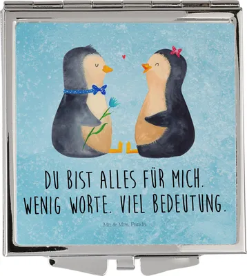 Produktbild von Mr. & Mrs. Panda Kleiner Spiegel Pinguin Pärchen - Eisblau - Geschenk, Taschenspiegel, Hochzeitstag, Klappbarer, Schminkspiegel, Kosmetikspiegel, Liebe, Verlobung