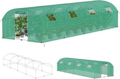 Obrázek produktu pro Skleník QEENTOE, fóliový skleník, zahradní tunel s rámem z pozinkované oceli, skleník pro pěstování rajčat, zelenina, rozměry 3x8x2 metry