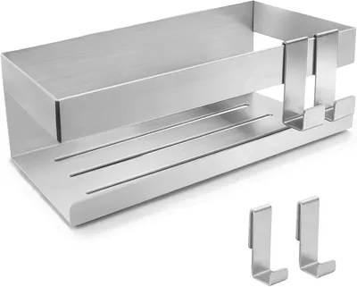 Produktbild von Duschablage ohne Bohren mit 2 Haken aus 304 Edelstahl, Wandmontage Badregal für die Dusche, Halterung für Shampoo und Duschgel in Silber