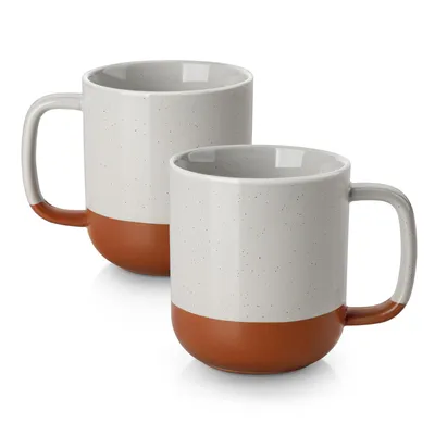Image de Lot de tasses MALACASA, 2 tasses en grès, tasses de 480 ml, tasses à café avec anse, gris